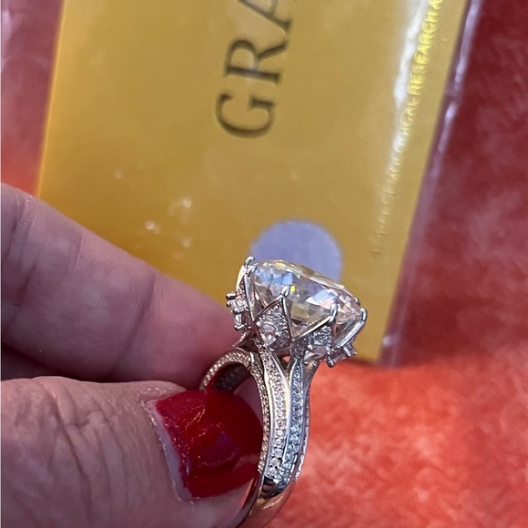 Moissanite 14k WG over SS-an amazing 10ct stone with accents!  Sz9 - Picture 5 of 6